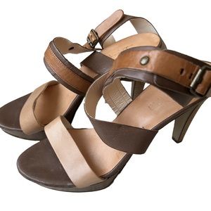 NEW Open Toe Ankle Wrapped Heeled Brown & Tan Sandals